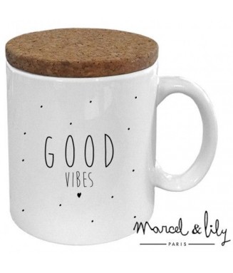 Mug avec son couvercle en liège "Good vibes"