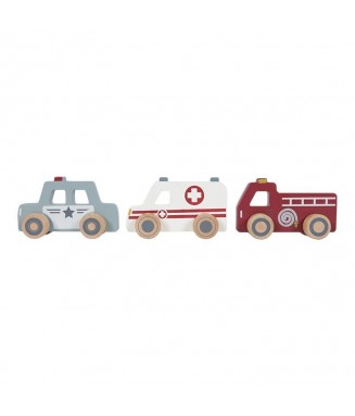 Trio de voitures en bois - Pompier, Ambulance, Police