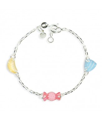 Bracelet Figaro  Bonbon rose - argent