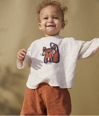 Cardigan bébé tricot point mousse en coton - renard