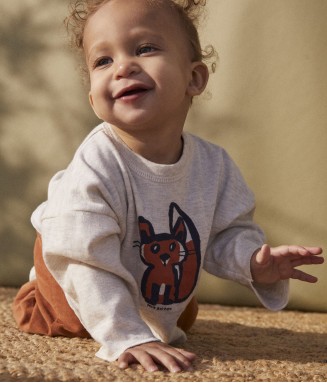 Cardigan bébé tricot point mousse en coton - renard