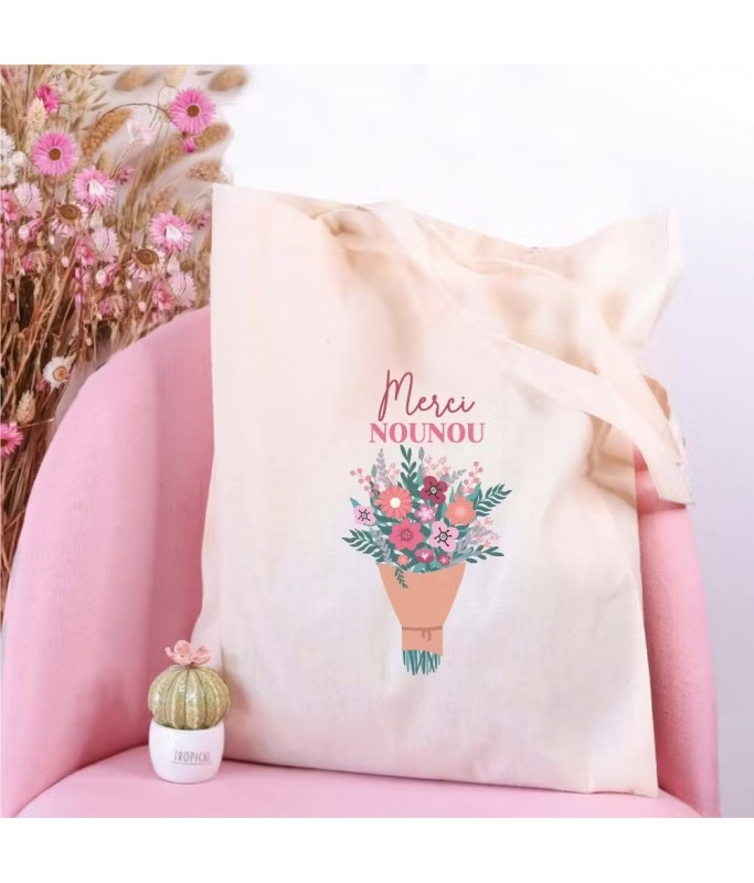 Grand tote bag "Bouquet d'amour Nounou"