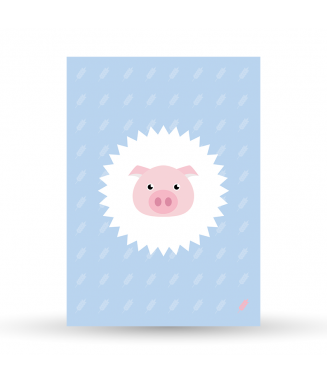 Carte Postale Cochon - bleu